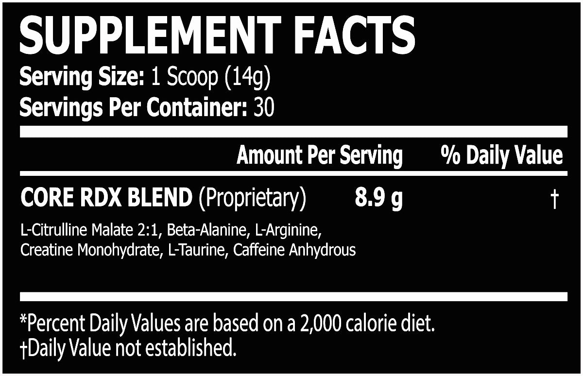 RDX PRE WORKOUT 30/60 SERVINGS BY CORE CHAMPS
