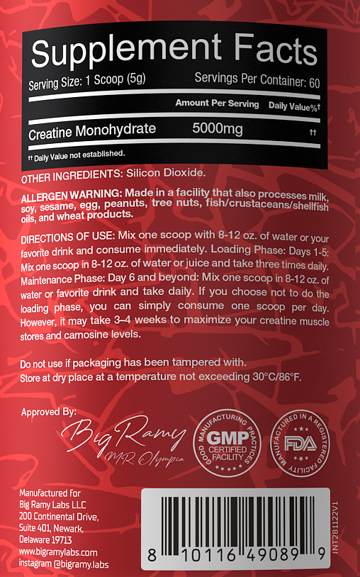 RED REX CREATINE 60 SERVINGS BY BIG RAMY LABS