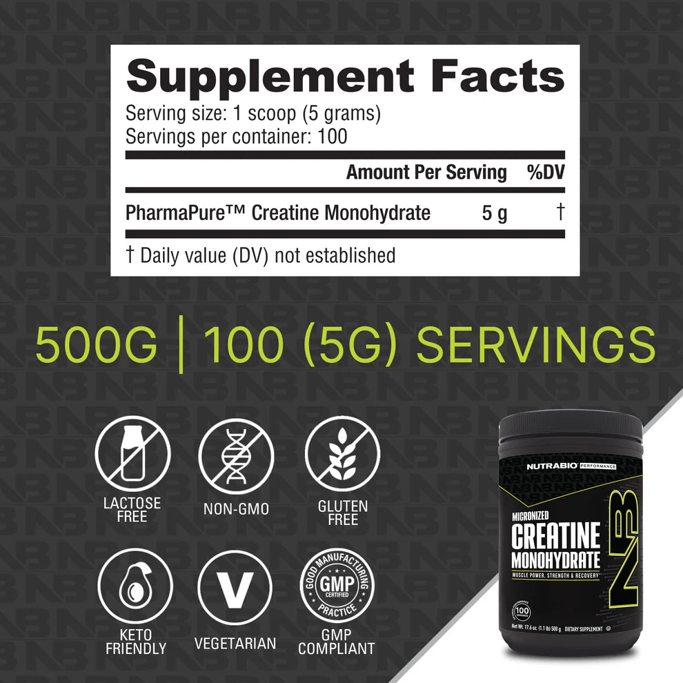 MICRONIZED CREATINE MONOHYDRATE 100 SERVING BY NUTRA BIO