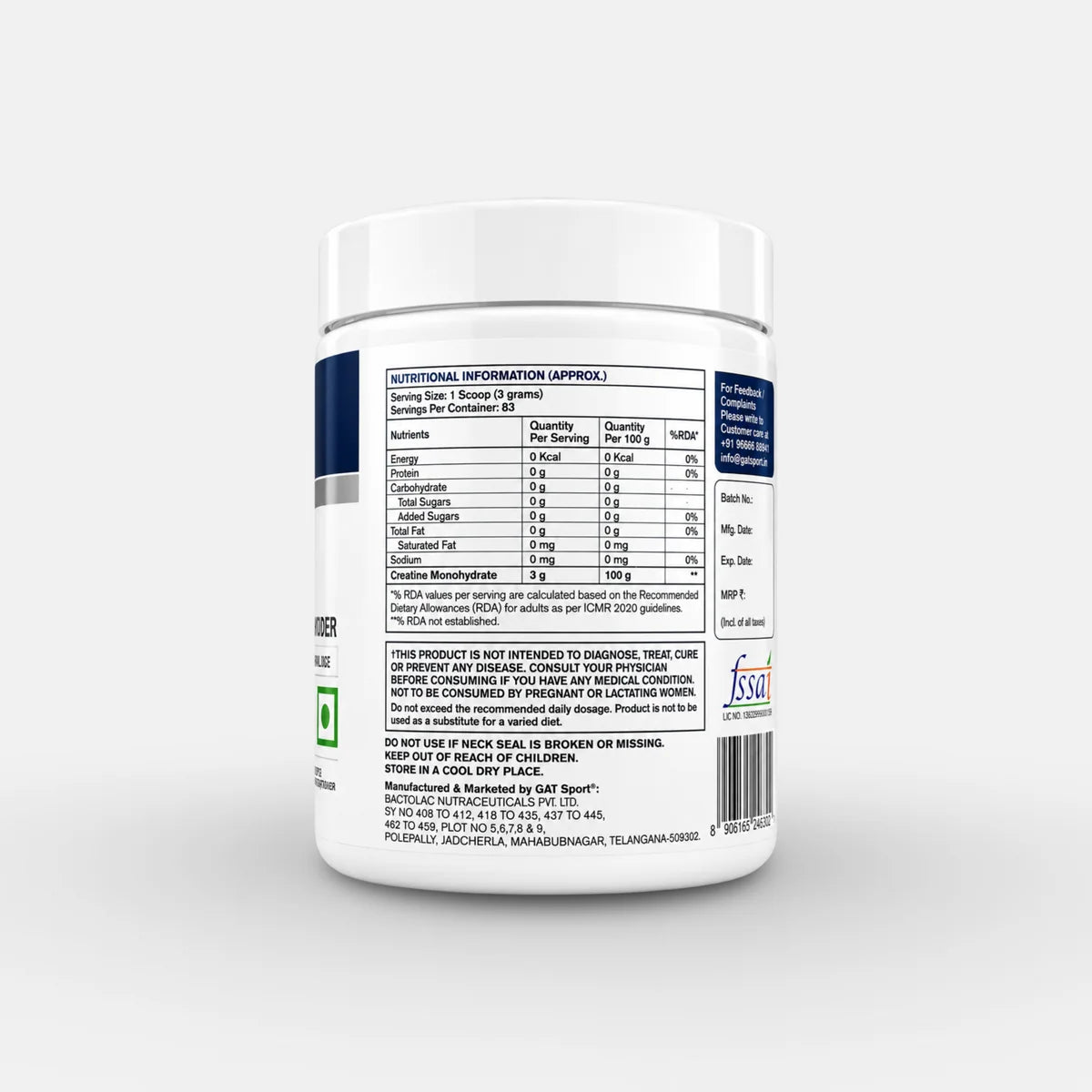 CREATINE HIGH QUALITY MICRONIZED POWDER BY GAT SPORTS